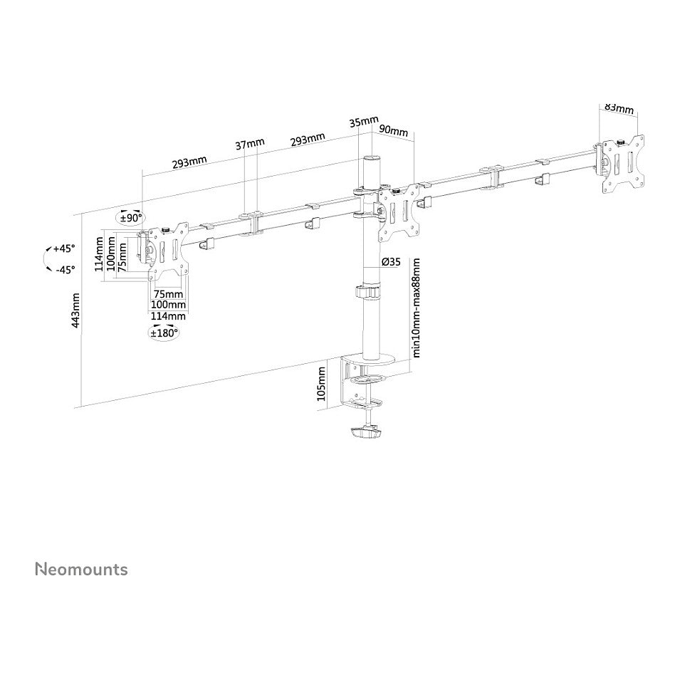 Neomounts FPMA-D550D3BLACK Tischhalterung für drei Flachbildschirme bis 27" (69 cm) - Schwarz