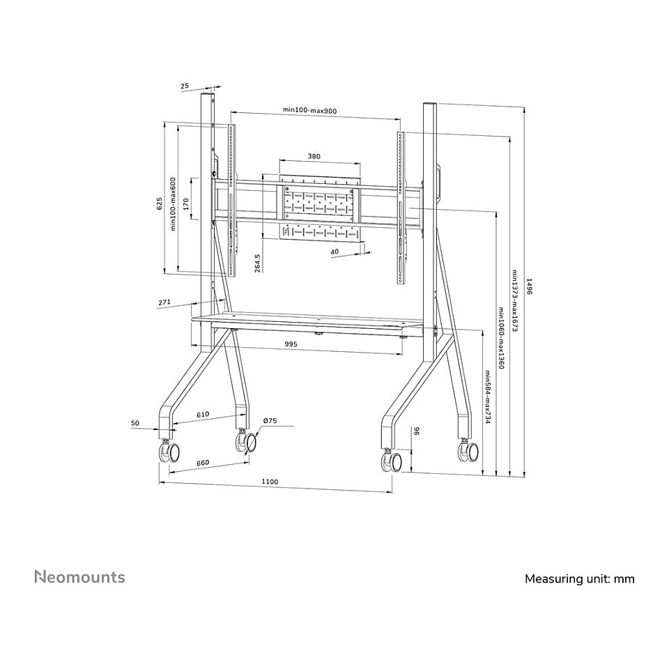 Neomounts FL50-525BL1 mobiler Bodenständer für 55-86" Bildschirme - Schwarz