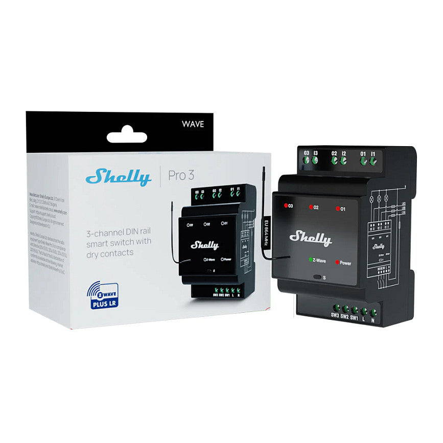 Shelly Relais "Wave" Hutschiene Pro 3 Relais max. 48 A 3 Phasen 3x 16A Z-Wave