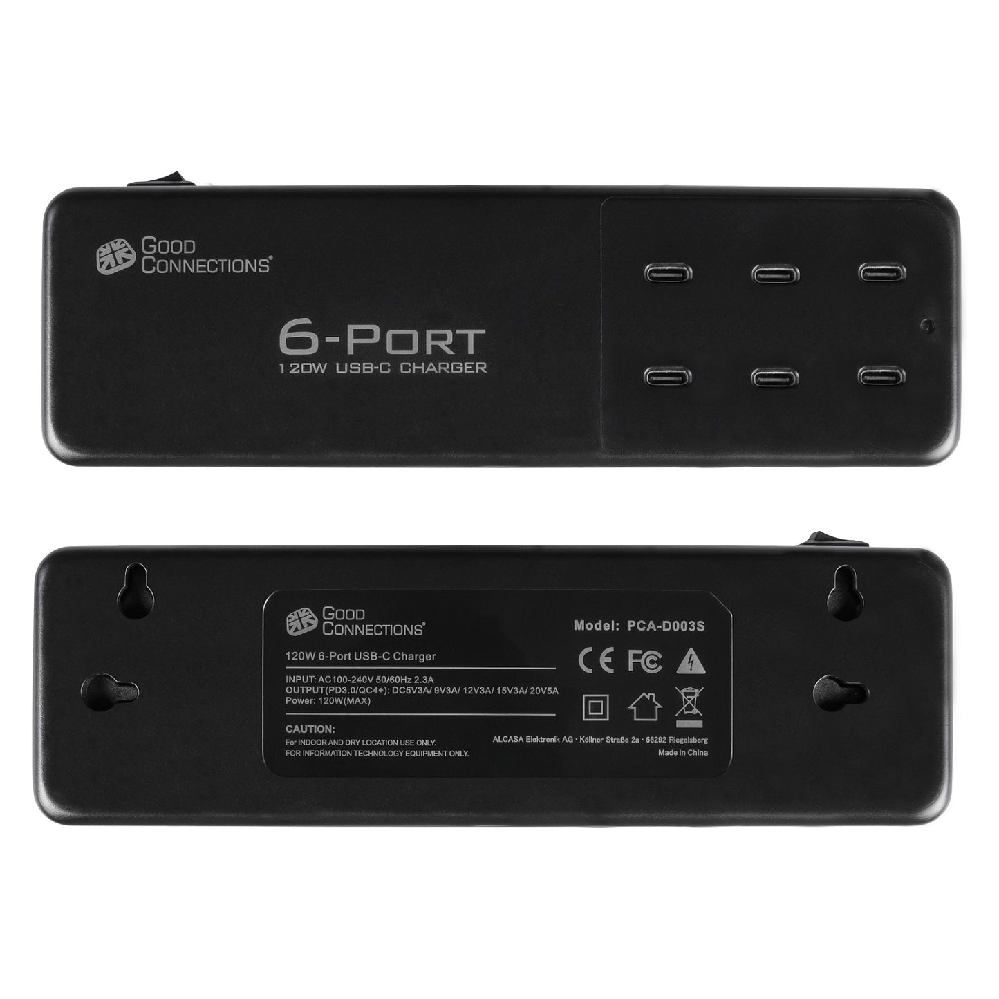 GoodConnections USB Desktop Schnellladestation 120W 6-Port USB-C QC4.0 Schwarz