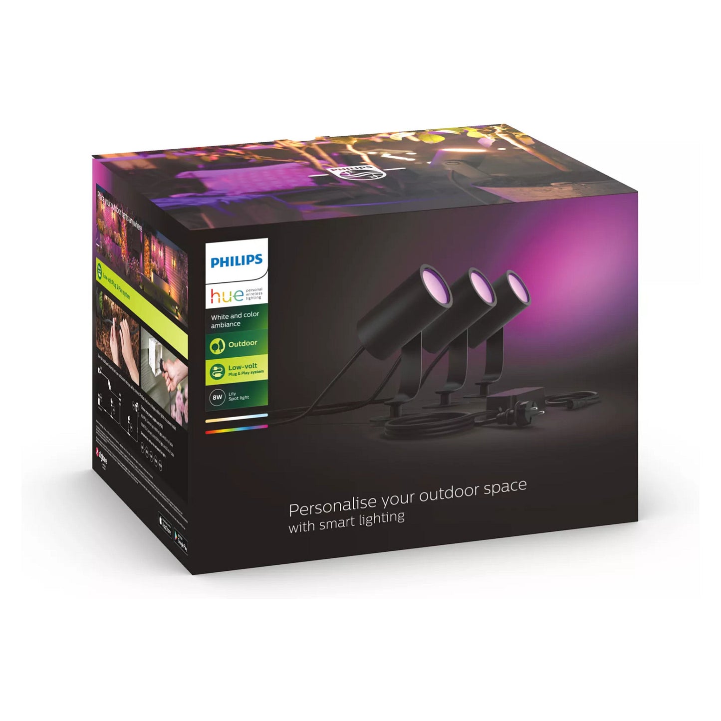 Philips Hue White & Color Ambiance Lily Spot 3 flg. Schwarz 3640lm Basis