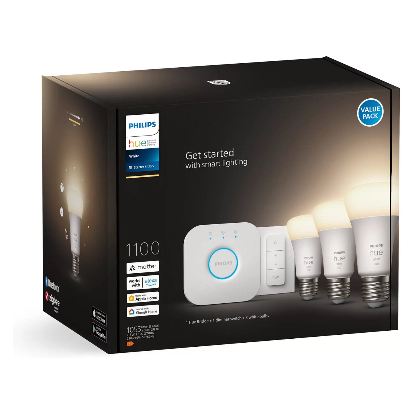 Philips Hue White E27 3er Starter Set inkl DS 3x1050lm 75W
