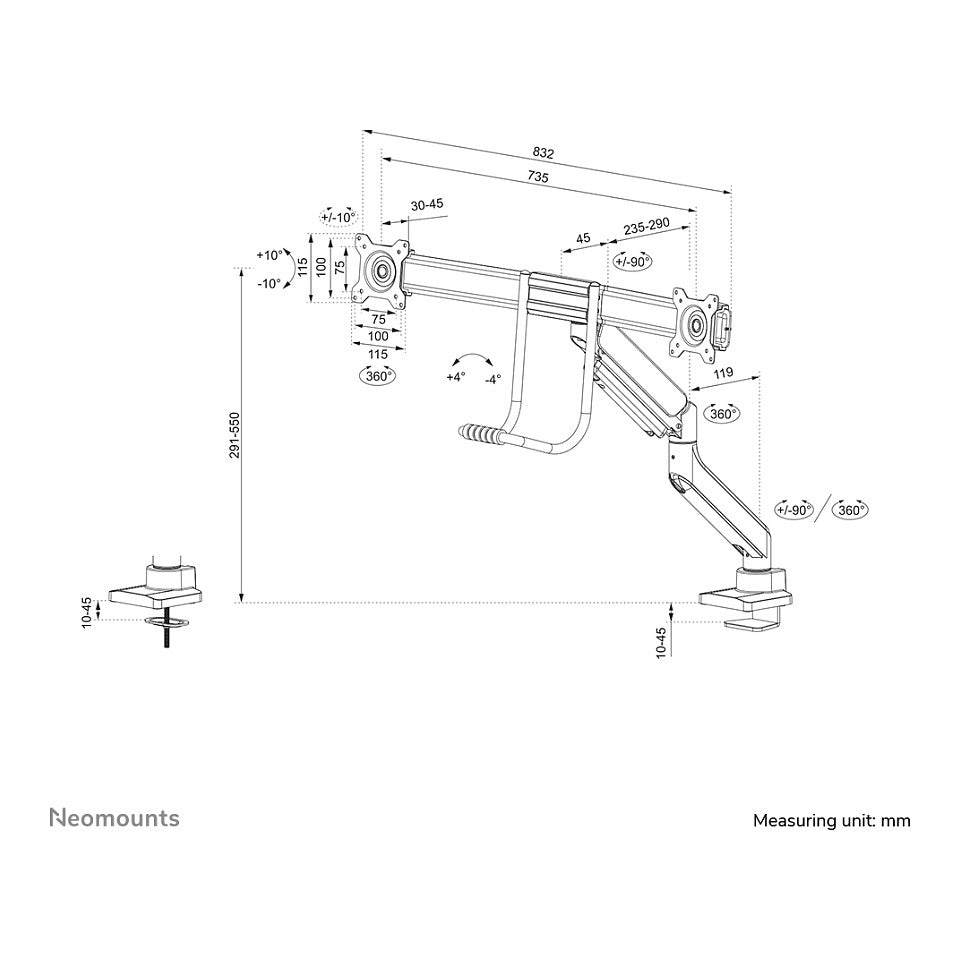 Neomounts DS75-450BL2 Tischhalterung für 17-32" Bildschirme - Schwarz