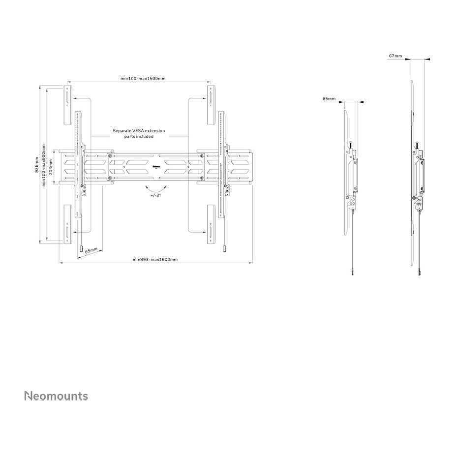 Neomounts WL30S-950BL19 feste Wandhalterung für 55-110" Bildschirme - Schwarz