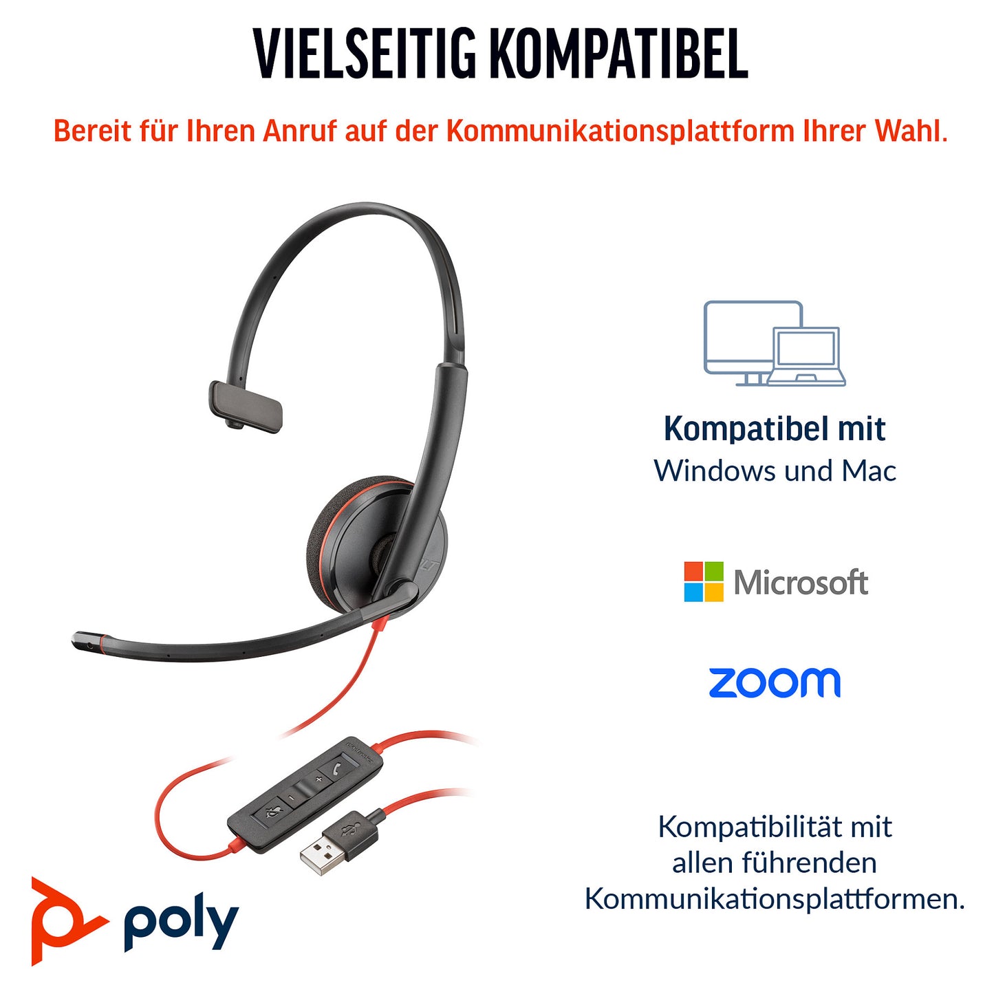 HP Poly Headset Blackwire C3210 Mono USB-C/A (bulk schwarz)