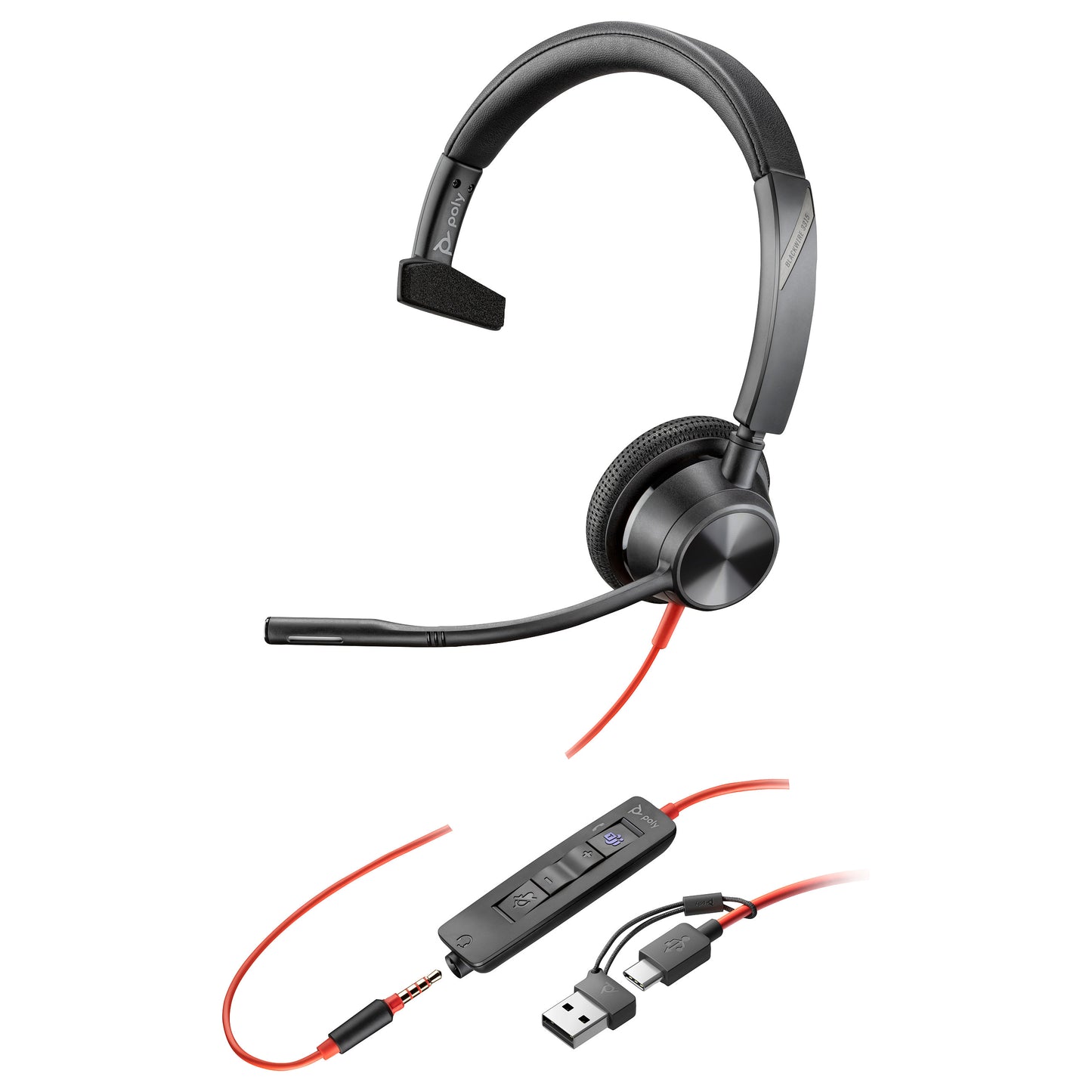 HP Poly Headset Blackwire C3315-M Mono USB-C/A & 3.5 mm Teams