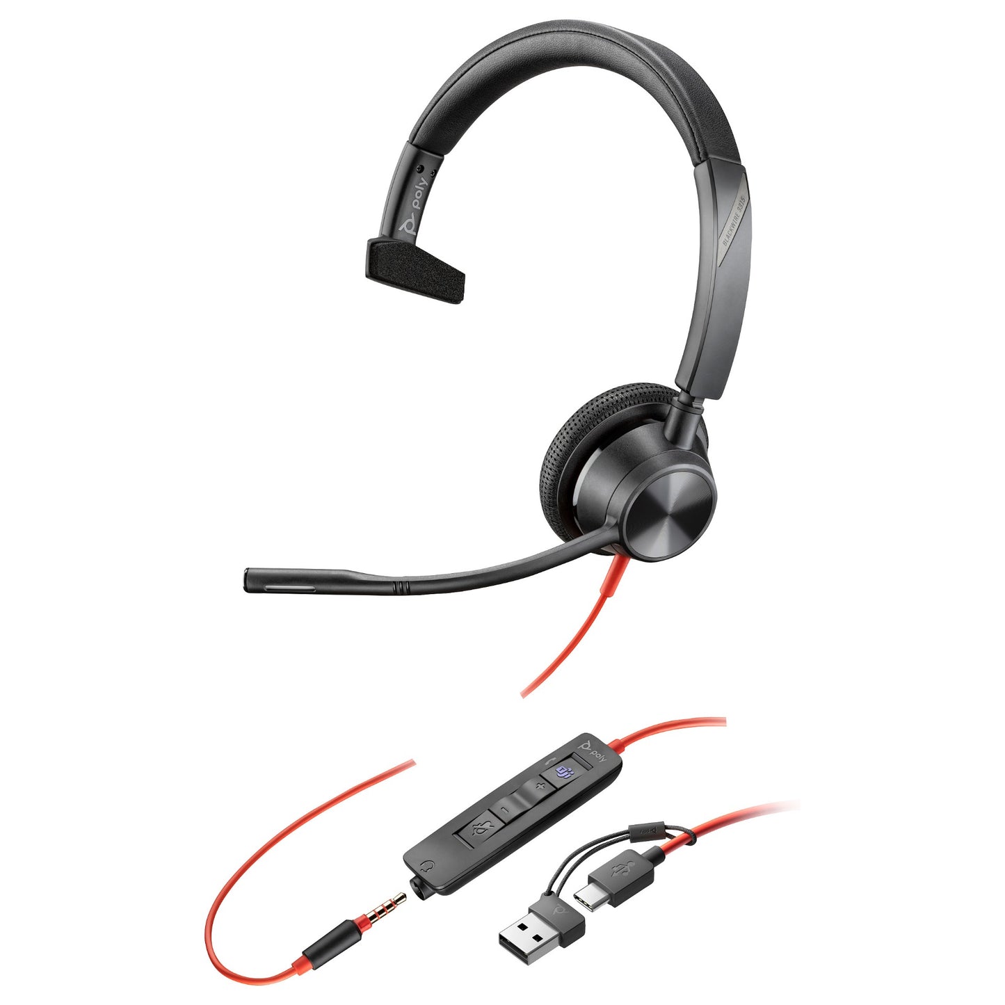 HP Poly Headset Blackwire C3315-M Mono USB-C/A & 3.5 mm Teams