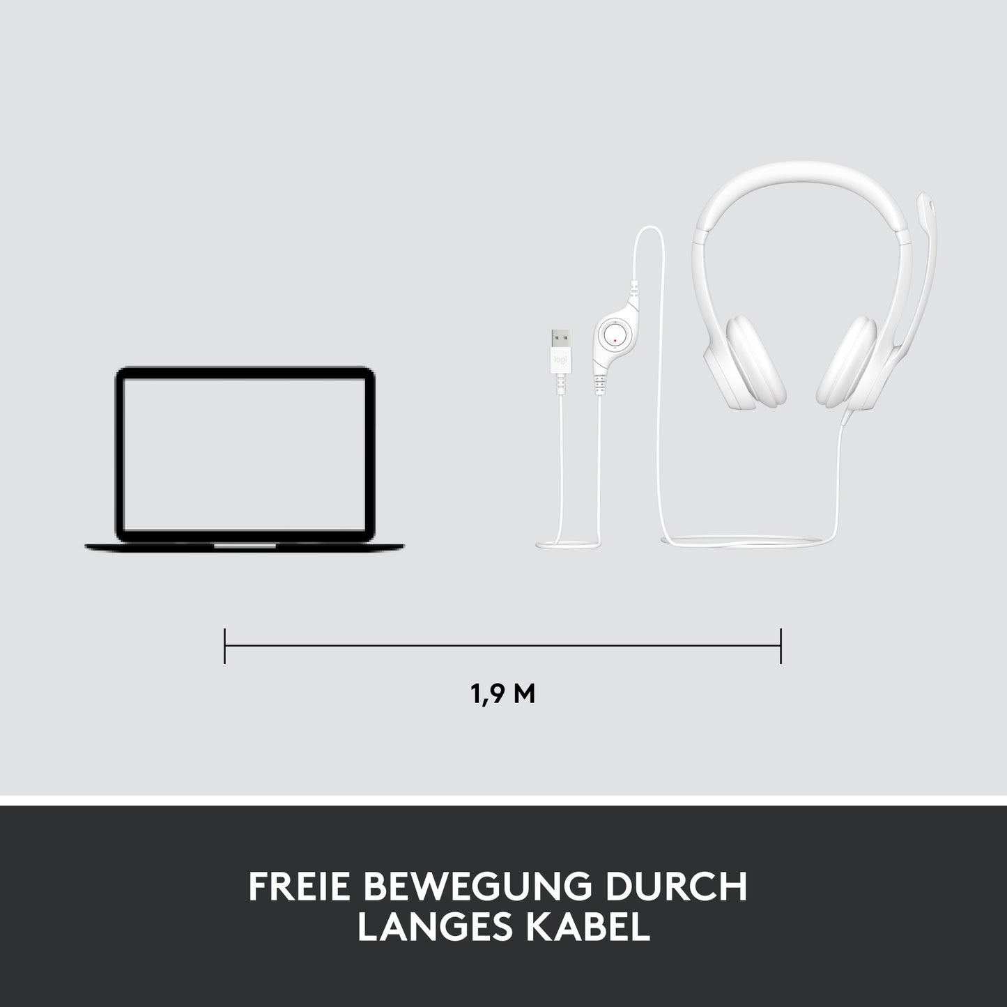 LOGITECH H390 Headset on-ear wired USB-A off-white
