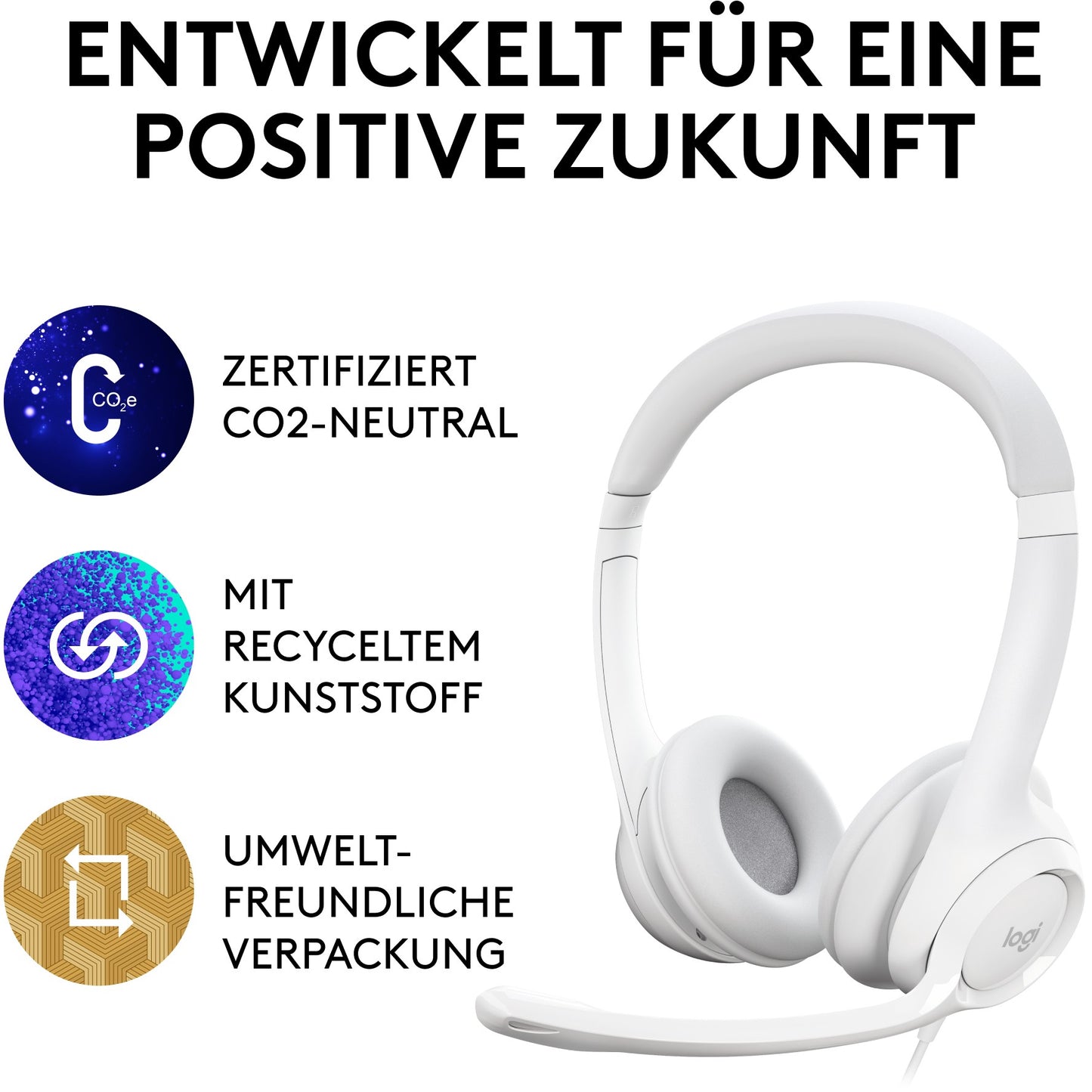 LOGITECH H390 Headset on-ear wired USB-A off-white