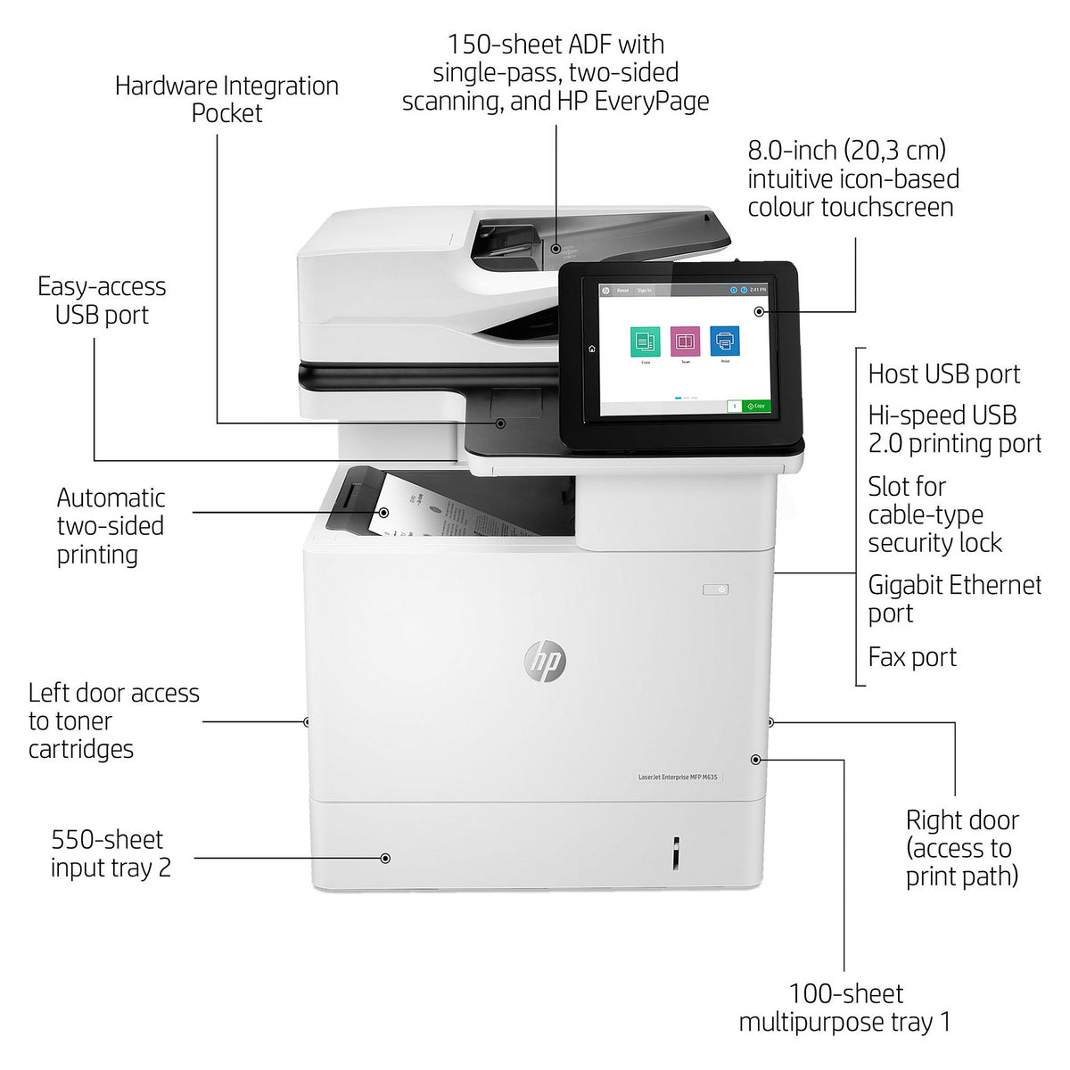 HP LaserJet Enterprise MFP M635h Laser-Multifunktionsdrucker 3in1 A4 LAN Duplex ADF