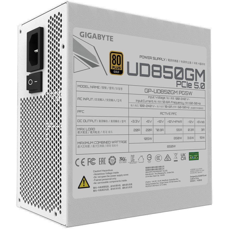 850W GIGABYTE GP-UD850GM PG5W 80+ Gold White