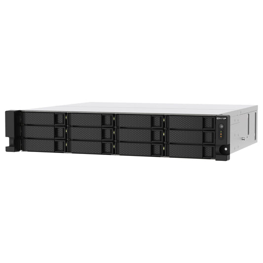 QNAP 12-Bay-Rackmontage-NAS AMD Ryzen V1000 Serie V1500B 4C/8T 2,2GHz 8GB DDR4-RAM 2x2,5 GbE LAN optionale 10GbE und M.2