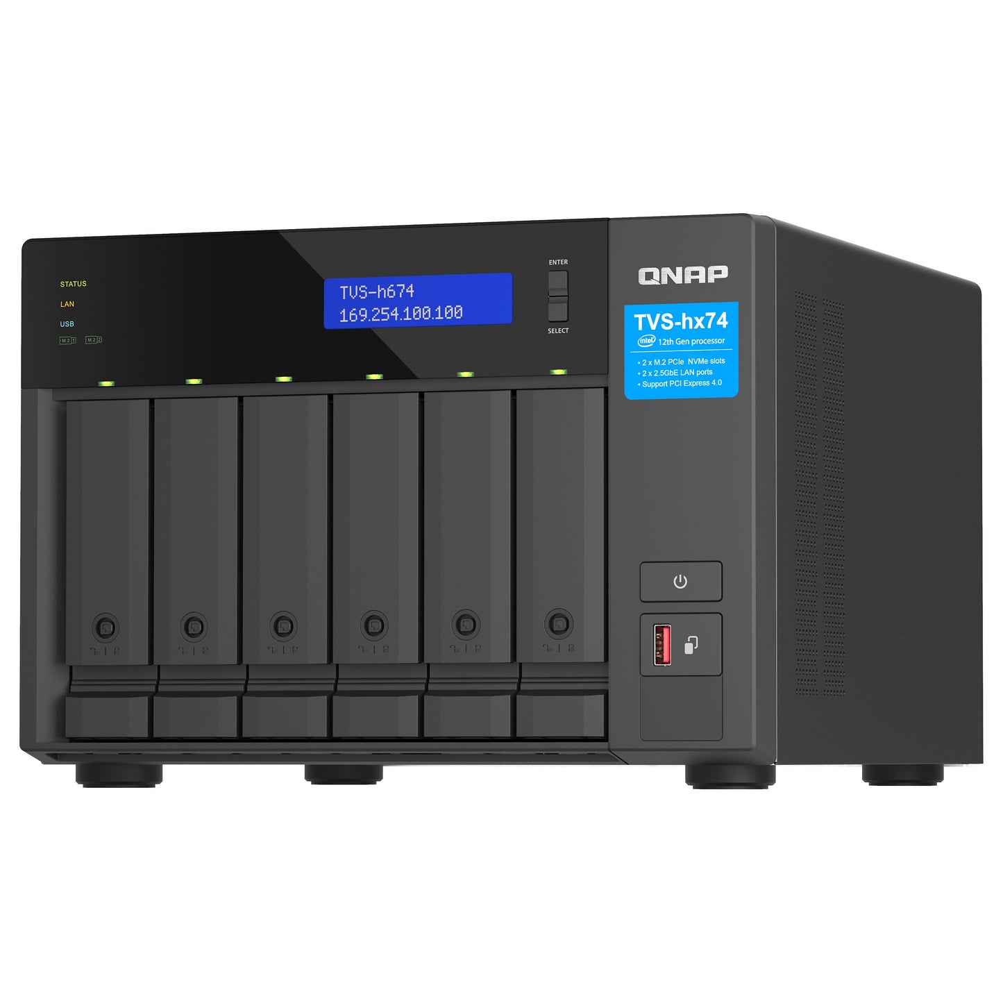 QNAP TVS-H674-I5-32G 6-bay QuTS hero NAS Intel Core i5-12400 6-core/12-thread up to 4,6GHz 32GB SO-DIMM