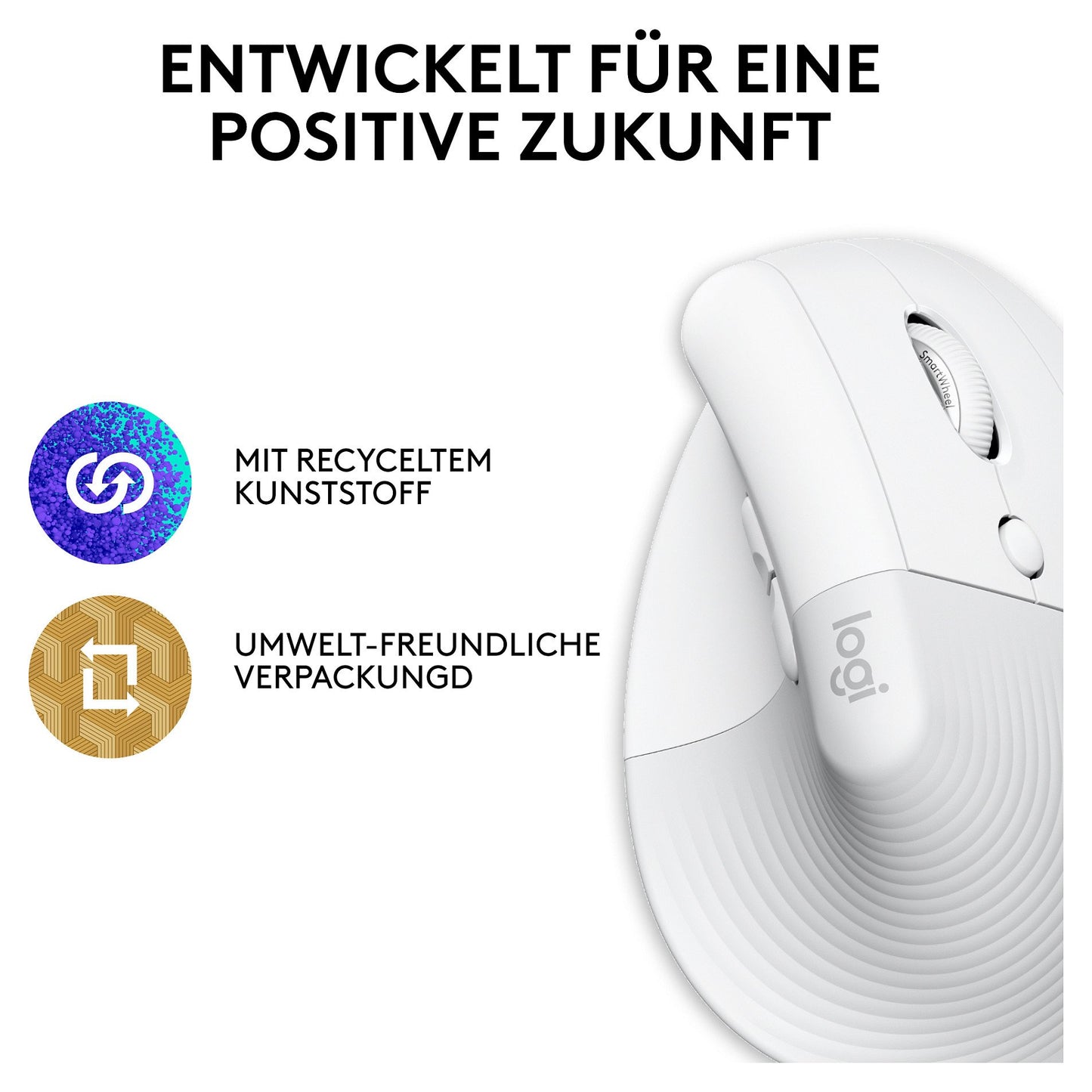 Logitech Lift for Mac Vertical Mouse ergonomic optical 6 buttons wireless Bluetooth Bolt USB receiver off-white
