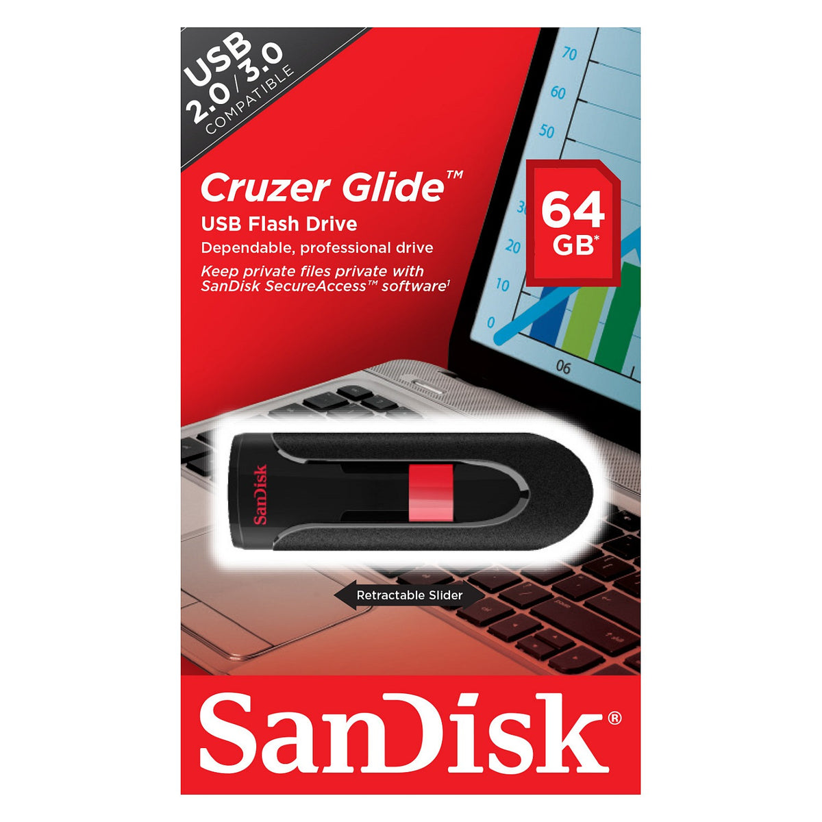 STICK 64GB USB 2.0 Sandisk Cruzer Glide black
