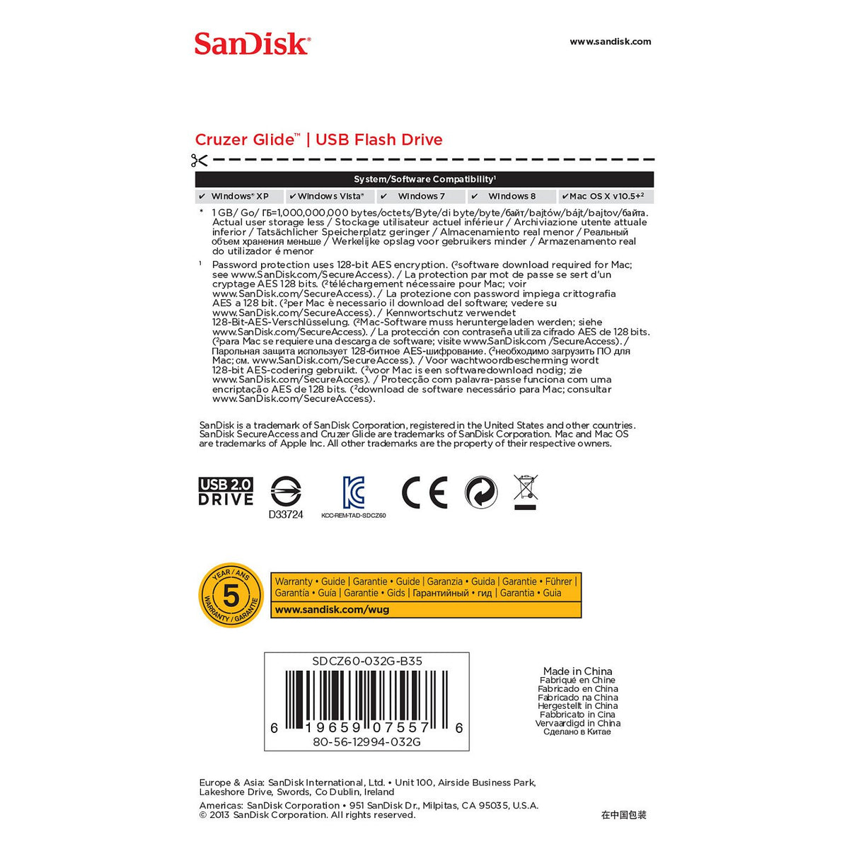 STICK 32GB USB 2.0 Sandisk Cruzer Glide black