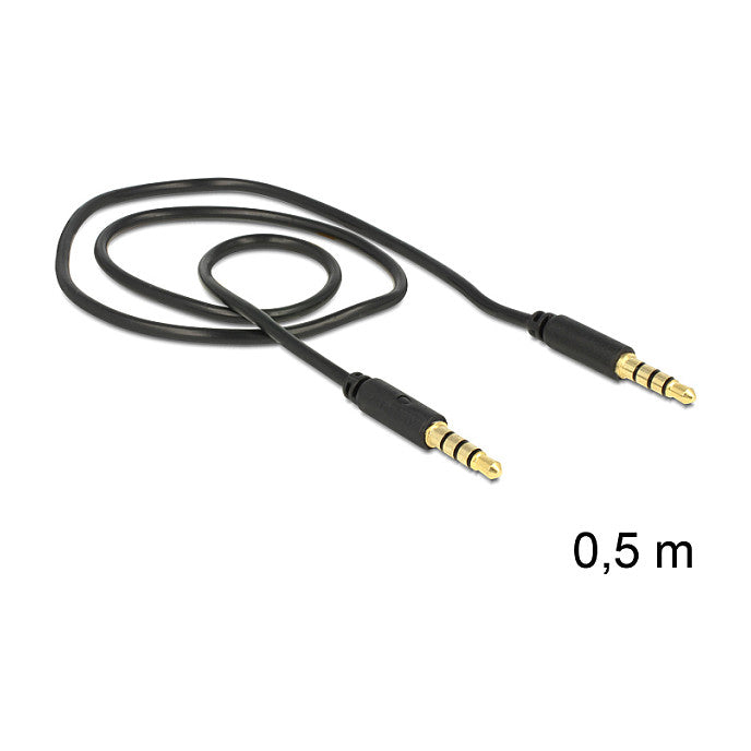 Klinkenkabel 3,5 mm 4 Pin Stecker zu Stecker 0,5 m schwarz