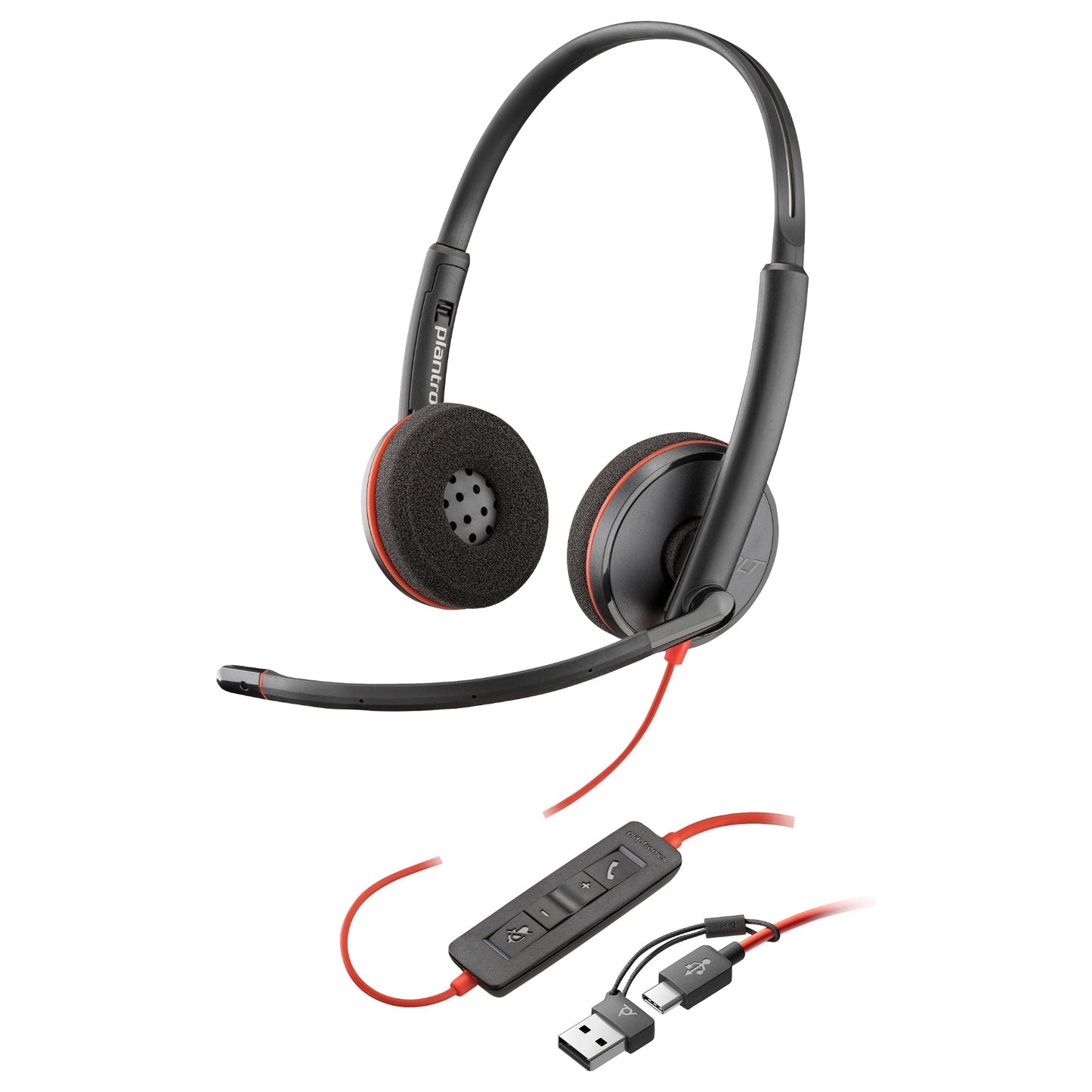 HP Poly Blackwire 3220 Stereo USB-C Headset +USB-C/A Adapter (Bulk) (209749-201/209745-201)