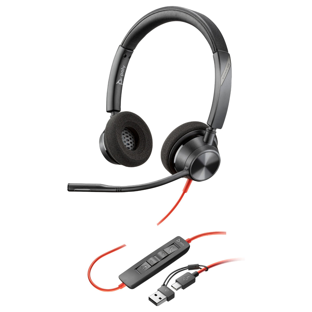 HP Poly Blackwire 3320 Stereo USB-C Headset +USB-C/A Adapter (213934-01)