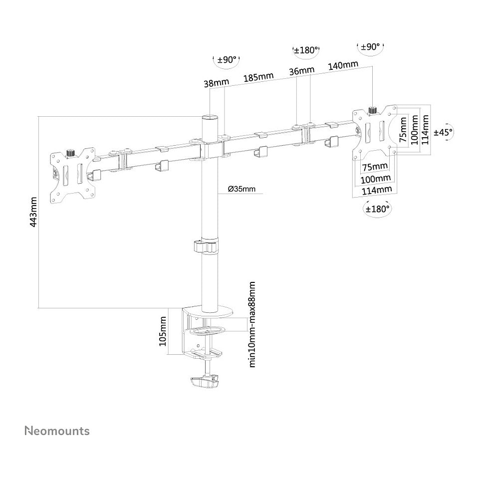 Neomounts FPMA-D550DBLACK Tischhalterung für zwei Flachbildschirme bis 32" - Schwarz