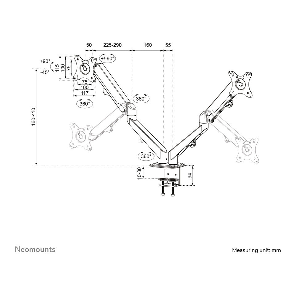 Neomounts DS70-700BL2 Tischhalterung für 17-27" Bildschirme - Schwarz