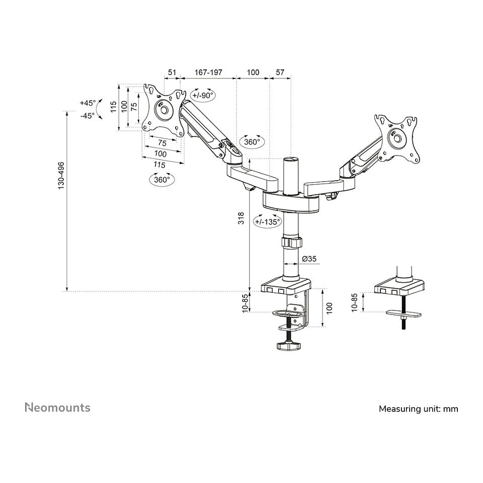 Neomounts DS70-750BL2 Tischhalterung für 17-27" Bildschirme - Schwarz