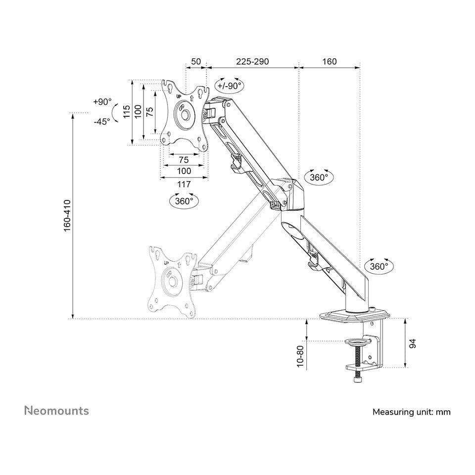 Full-Motion-Tischhalterung für 17-27" Bildschirme 7KG DS70-700BL1 Neomounts