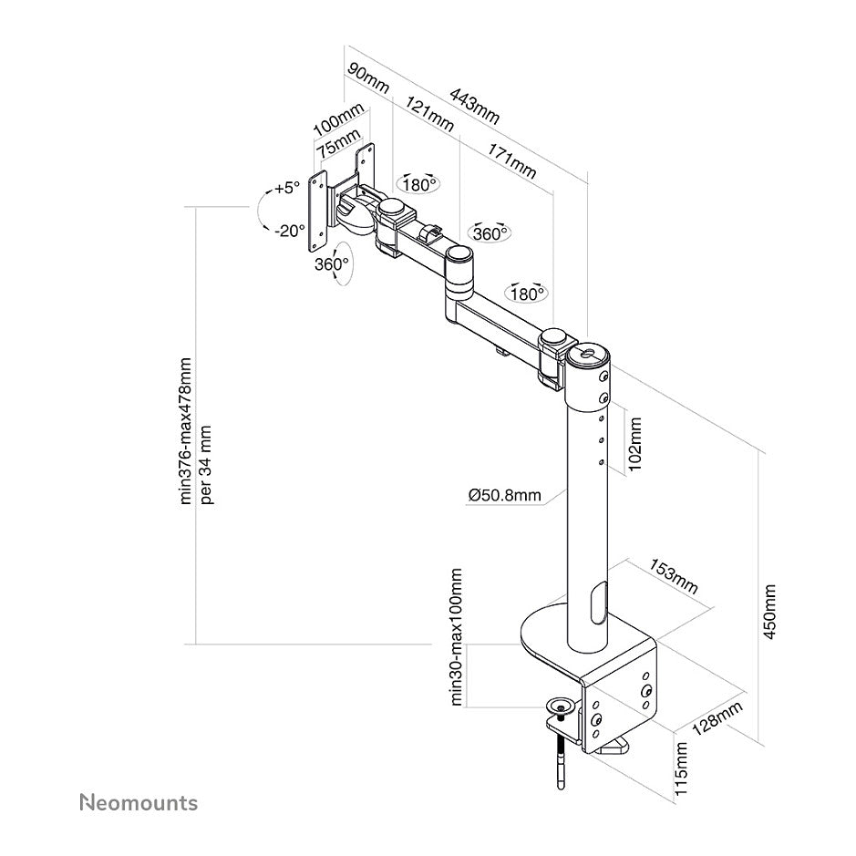 Neomounts FPMA-D960BLACKPLUS Tischhalterung für Breitbildmonitore und curved Monitore bis 49" (124 cm) - Schwarz