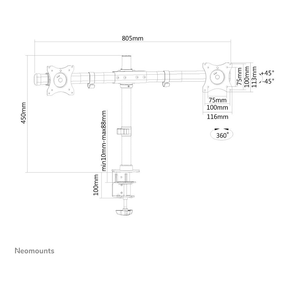 Neomounts FPMA-DCB100DBLACK Tischhalterung für zwei Flachbildschirme bis 27" (69 cm)