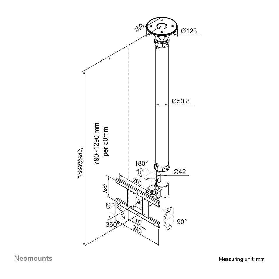 Neomounts FPMA-C100 Deckenhalterung für Flachbildschirme/Fernseher bis 30" (76 cm)