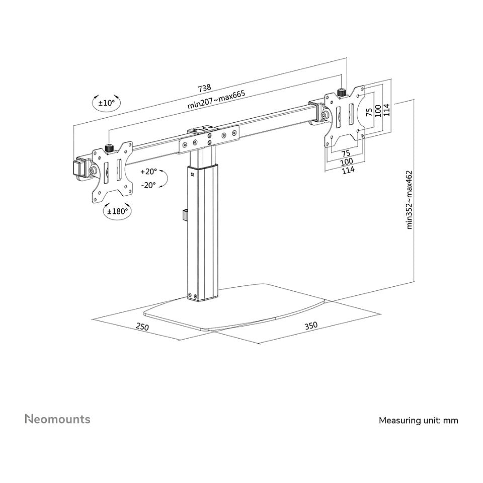 Neomounts FPMA-D865DBLACK Tischhalterung für zwei Flachbildschirme bis 27" (69 cm)