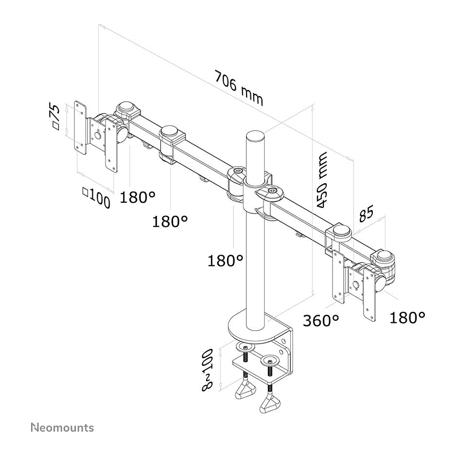 Neomounts FPMA-D960D Tischhalterung für zwei Flachbildschirme bis 27" (69 cm) 8KG