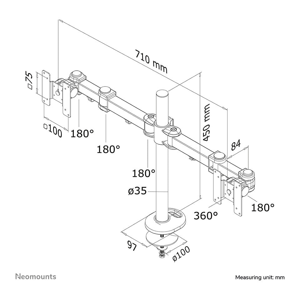 Neomounts Tischhalterung für zwei Flachbildschirme bis 27" (69 cm) 8KG FPMA-D960DG