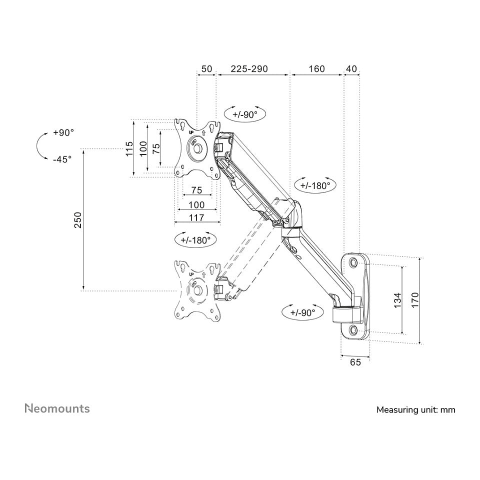 Neomounts WL70-450BL11 bewegliche Wandhalterung für 17-32" Bildschirme - Schwarz