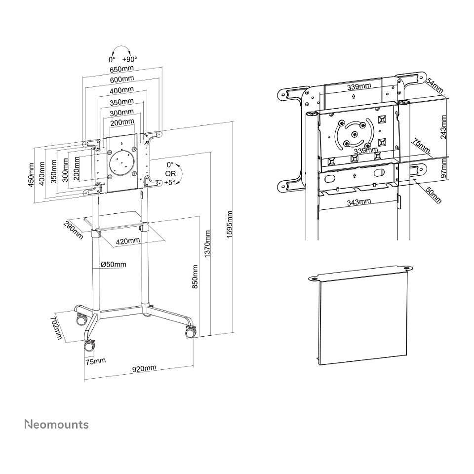 Mobiler Bodenständer für Flachbild-Fernseher bis 70" (178 cm) 70KG NS-M1250BLACK Neomounts