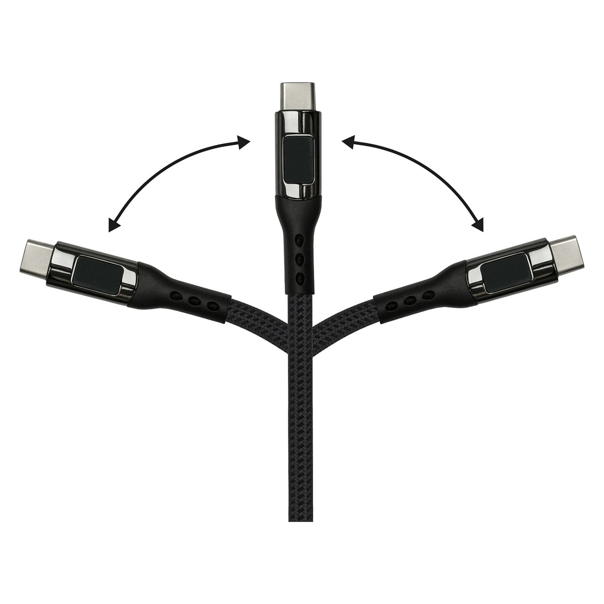 GoodConnections USB-C 2.0 (ST-ST) 1m Anschlusskabel mit Digitalanzeige Textilmantel 100W Schwarz