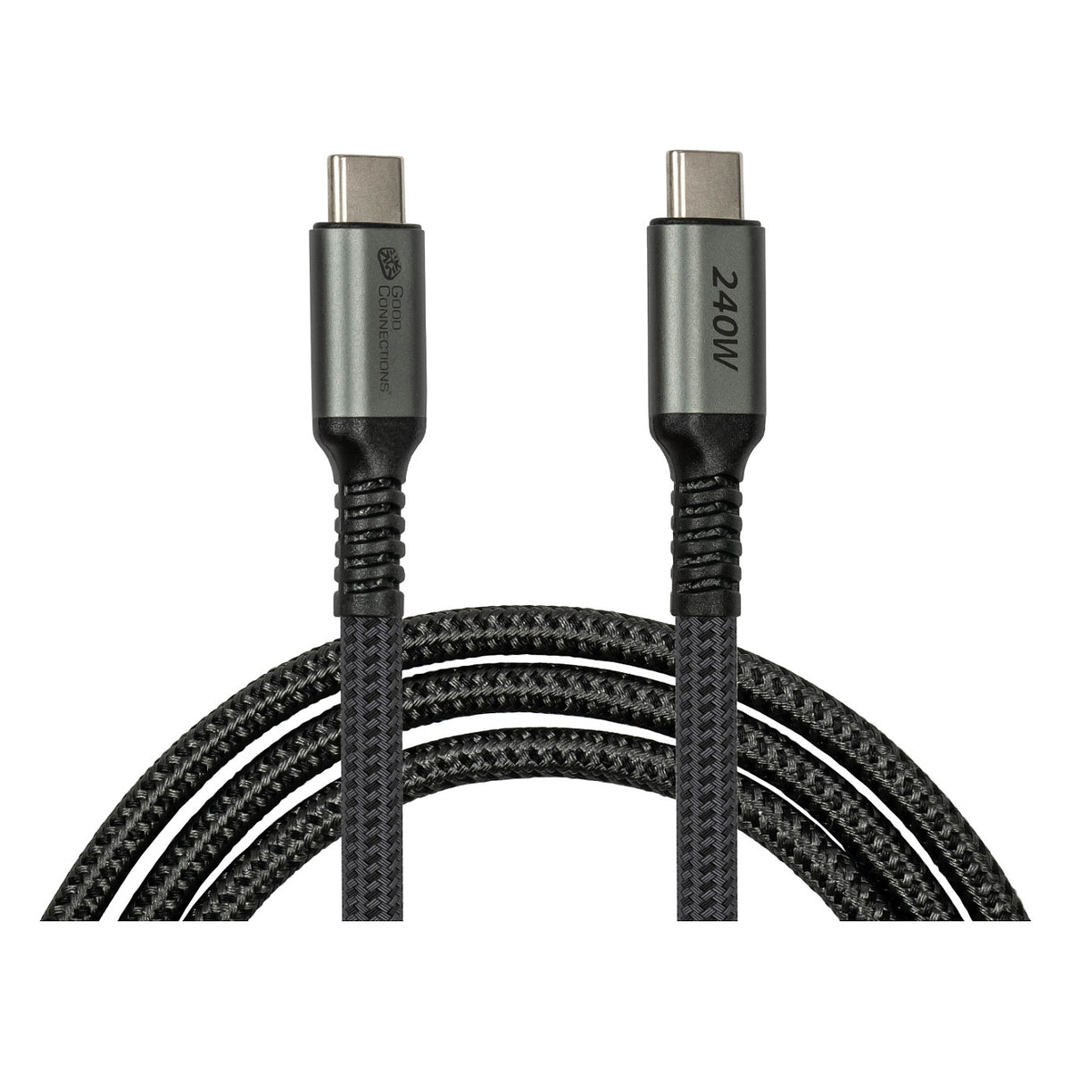 GoodConnections USB-C 2.0 (ST-ST) 1m Anschlusskabel Textilmantel 240W Anthrazit