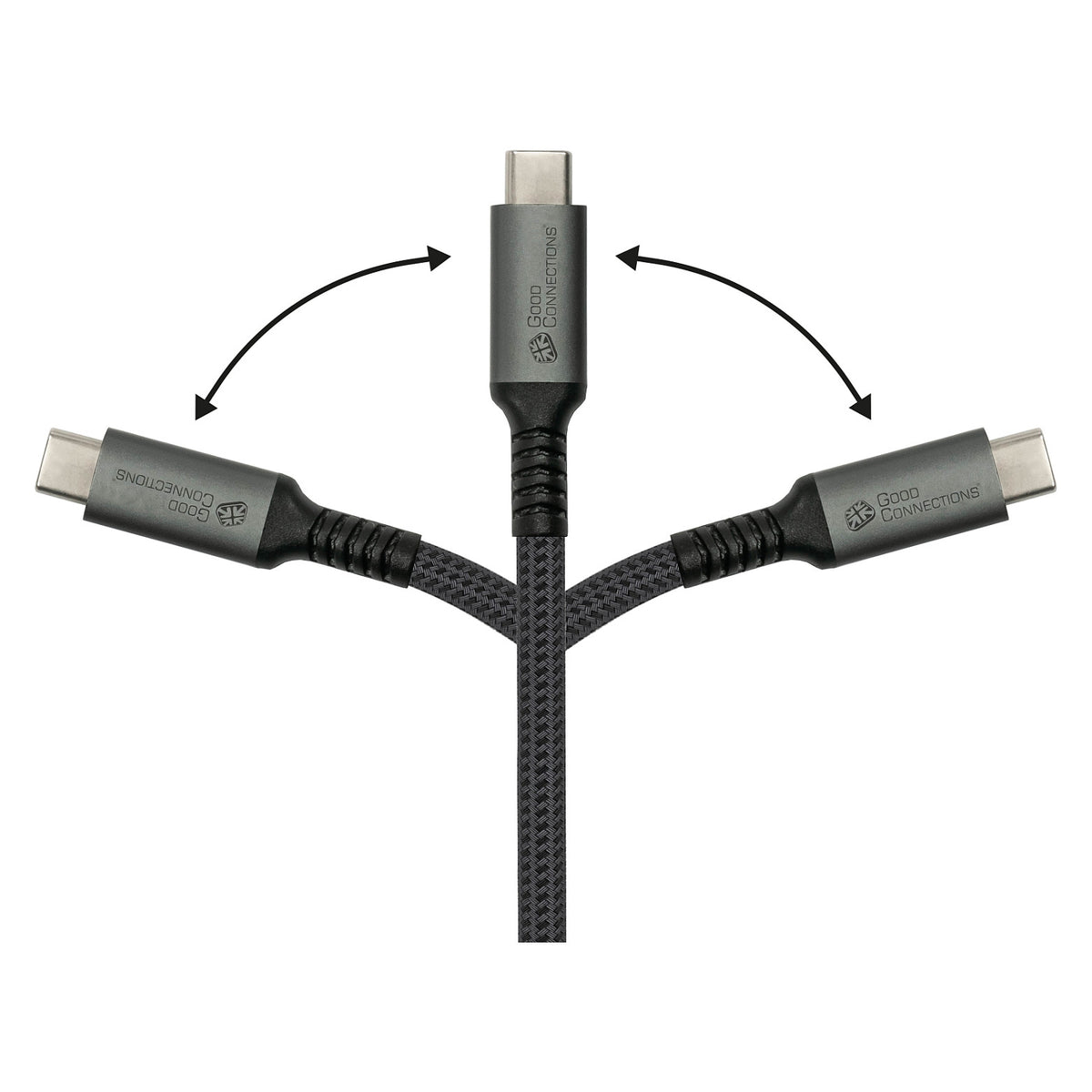 GoodConnections USB-C 2.0 (ST-ST) 3m Anschlusskabel Textilmantel 240W Anthrazit