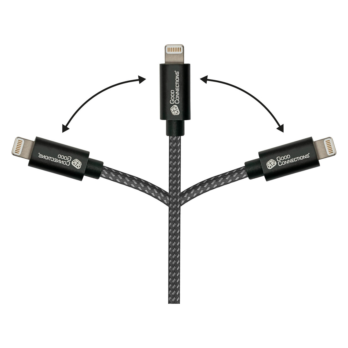 GoodConnections USB-A 2.0 > Lightning (ST-ST) 0,5m Ladekabel Textilmantel 12W Schwarz