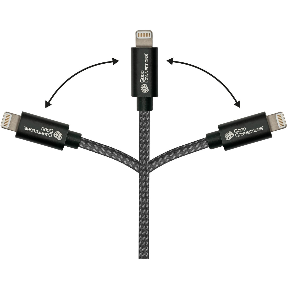 GoodConnections USB-A 2.0 > Lightning (ST-ST) 0,5m Ladekabel Textilmantel 12W Schwarz
