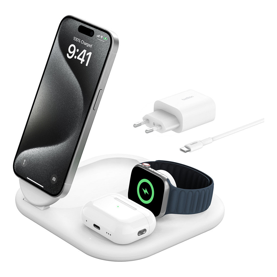 Belkin Wireless BOOST CHARGE Qi2 3-in-1 Ladest. 15W weiß