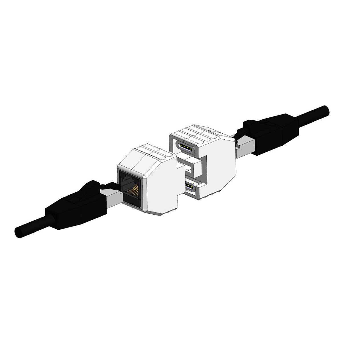 ALLNET TP-TP Kupplung CAT6A Buchse 1:1 8-pol. RJ45 magnetische Sicherungskupplung Abwurfbuchse PoE fähig bis zu 10GBit