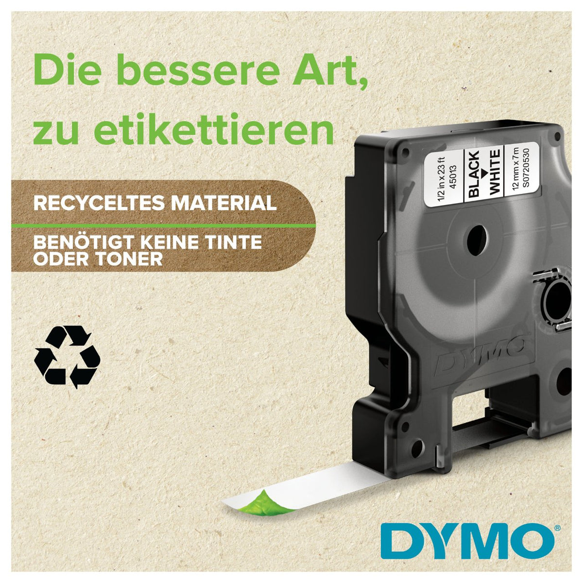 Dymo LabelWriter - D1 Etiketten Selbstklebend - 12 mm x 7 m - Schwarz auf Rot - (S0720570)
