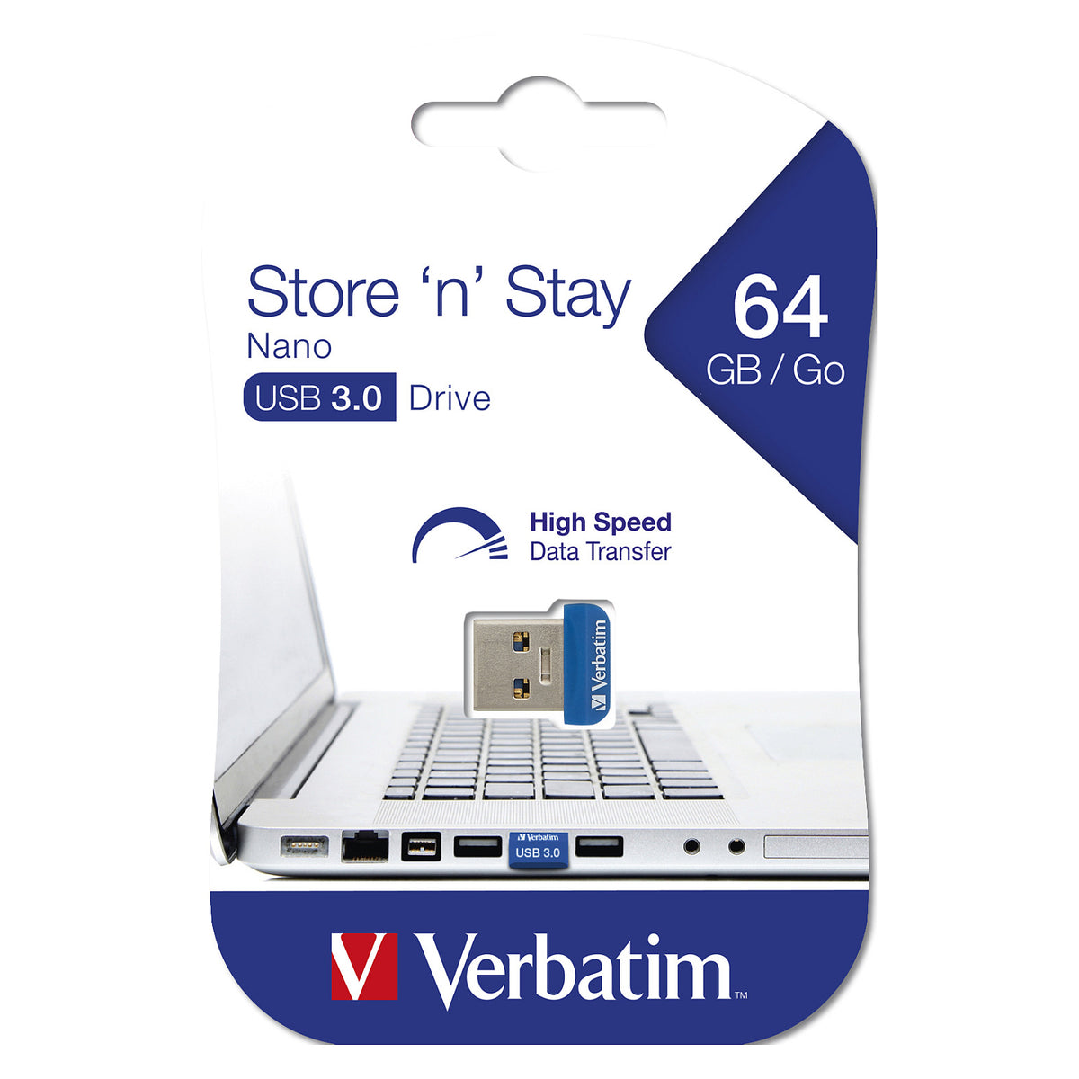 STICK 64GB USB 3.0 Verbatim Store'n'Stay Nano blue