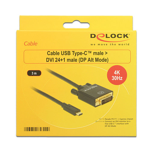 Kabel USB Type-C™ Stecker > DVI 24+1 Stecker (DP Alt Mode) 4K 30 Hz 3 m schwarz