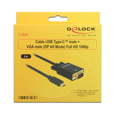 USB C > VGA Stecker DP-Alt Mode Full HD 1080p 2 m schwarz Delock