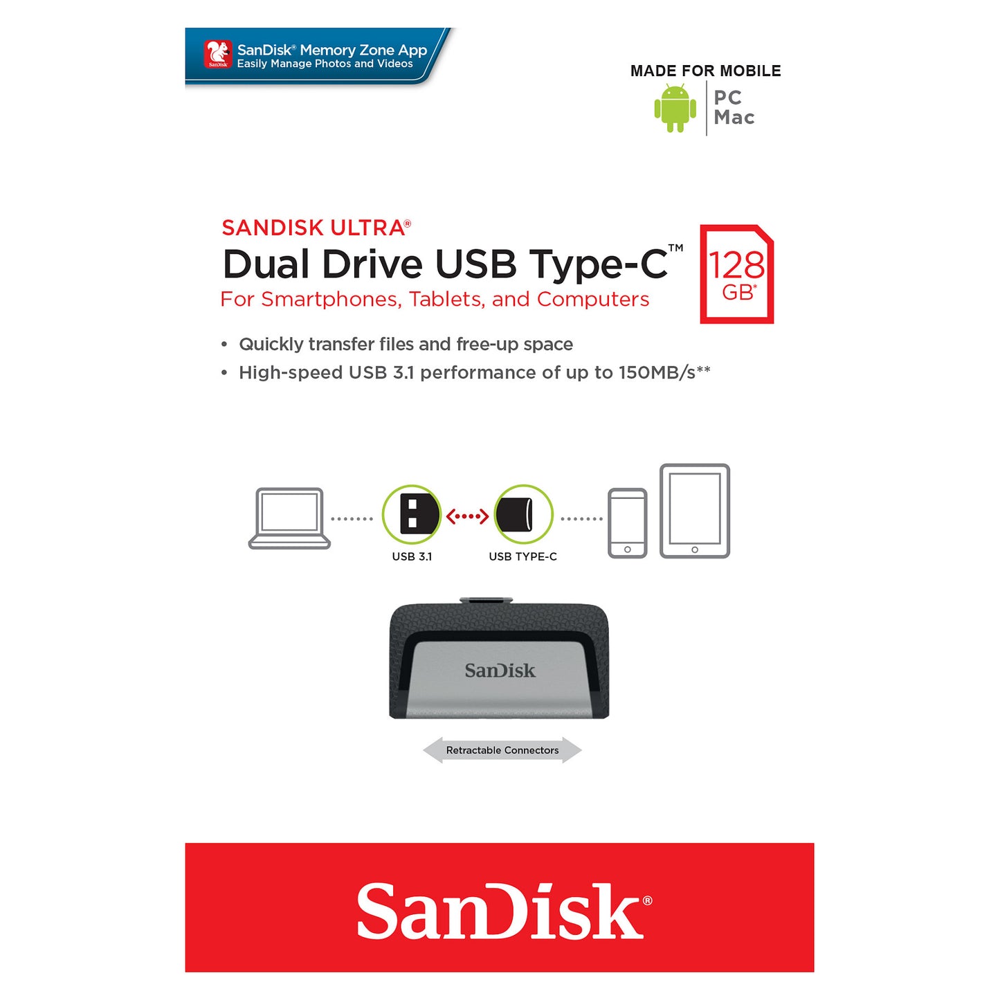 STICK 128GB USB 3.1 SanDisk Ultra Dual Drive Type-A/Type-C black/silver