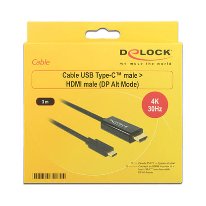 USB C > HDMI Stecker (4K 30Hz) 3 m schwarz Delock