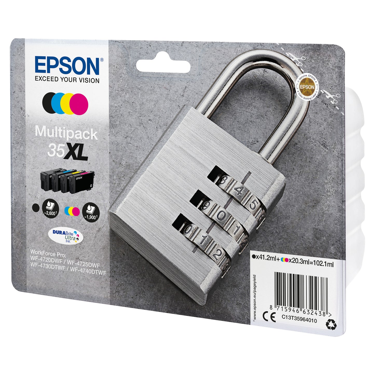 Epson Tinte 35XL C13T35964010 4er Multipack (BKMCY) bis zu 1.900 Seiten