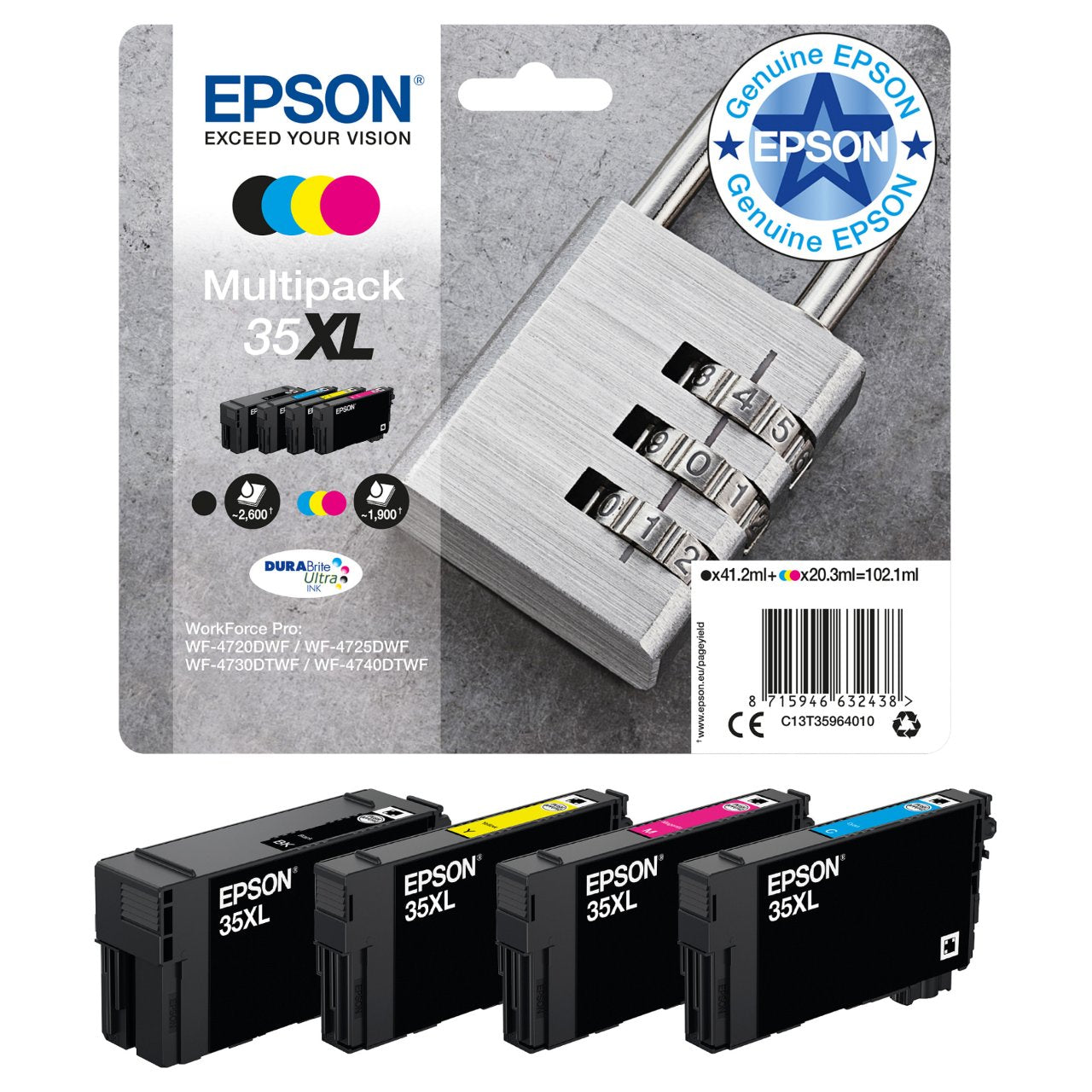 Epson Tinte 35XL C13T35964010 4er Multipack (BKMCY) bis zu 1.900 Seiten